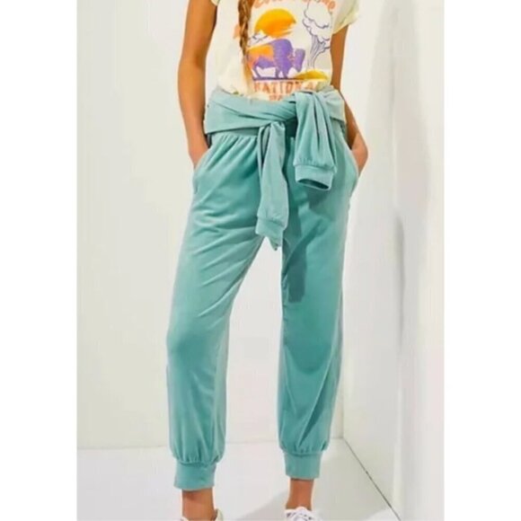 Anthropologie Saturday Sunday Merida Velvet Jogger Pants Size L Mint Green - Picture 10 of 11